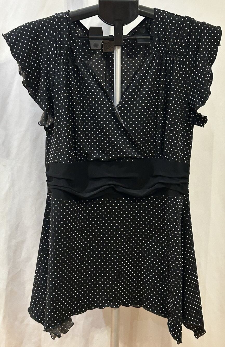 Susan Lawrence Black and White Polka Dot Short Sleeve Blouse size XL
